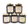 Blueberry Jam, Blackberry Jam, Raspberry Jam, Berry Best Jam, and Apple Butter in 12 oz jars