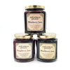 Blueberry Jam, Raspberry Jam and Blackberry Jam in 12 oz jars